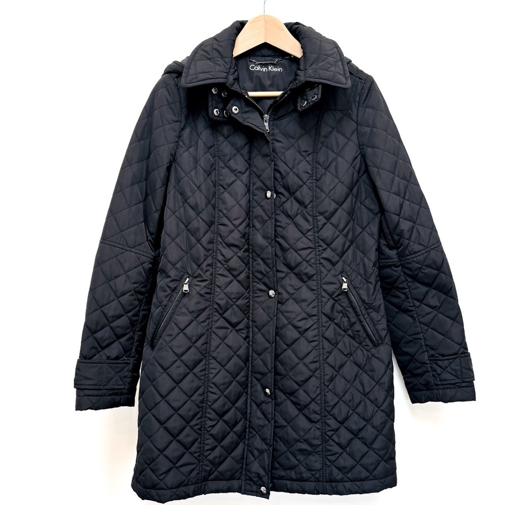 Calvin Klein Diamond Quilted Hooded Jacket Coat Classic Black Size Small